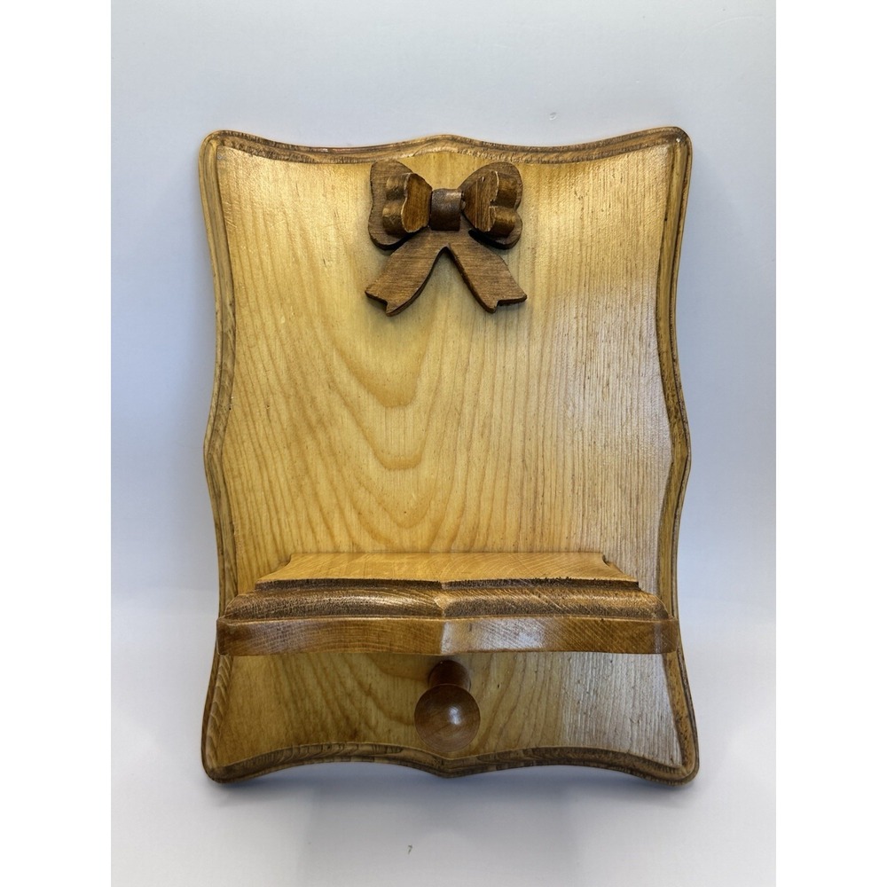 Vintage 9" Wooden Bow Hanging Shelf And Peg Cottage Core Country Decor